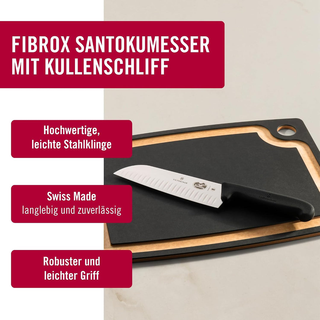 Victorinox Fibrox Santokumesser mit Kullenschliff, Japanisches Küchenmesser für Fleisch, Fisch und G