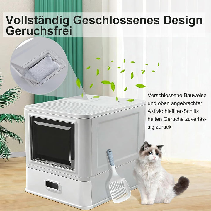 Marchul XL Katzentoilette, Geschlossene Katzentoilette aus Edelstahl mit Deckel und Schubladen-Desig