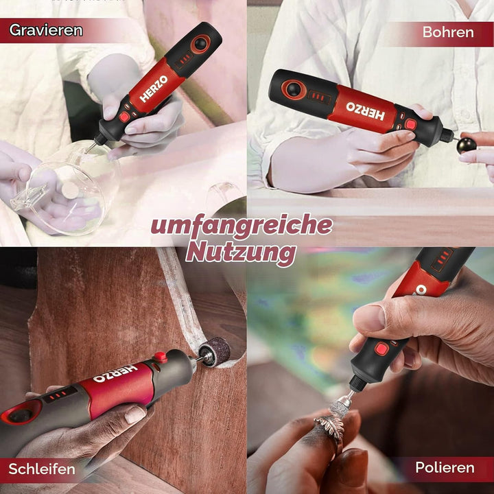 HERZO Mini Multifunktionswerkzeug, 3.7V Li-Ion Akku Mehrzweckschleifmaschine, mit 3 variabler Drehza