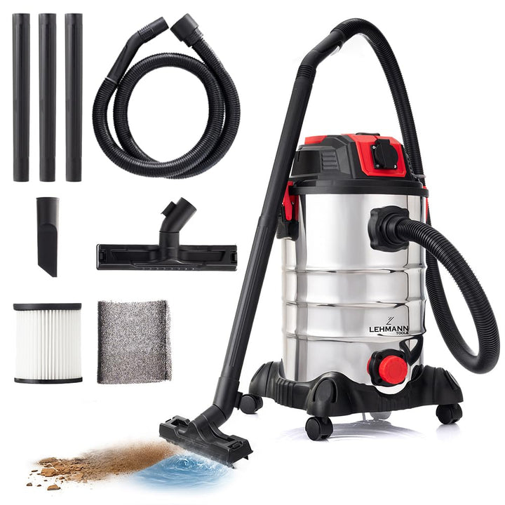 LEHMANN Industriestaubsauger mit Steckdose 2000W, Nass Trockensauger mit 30L Metallbehälter, Blasfun