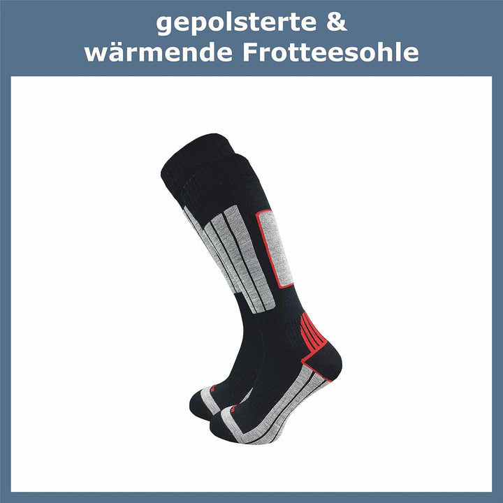 Herren Skisocken mit Polsterung (4er-Pack) 20% wärmende Wolle, 43-46 schwarz+