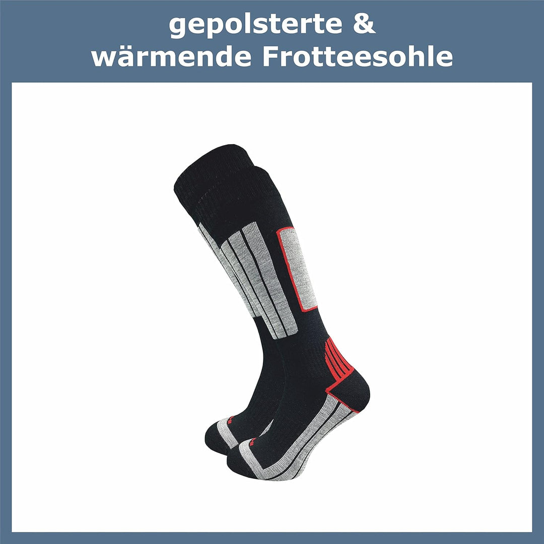 GAWILO Herren Skisocken mit Polsterung (4er-Pack) 20% wärmende Wolle 47-50 schwarz+, 47-50 schwarz+