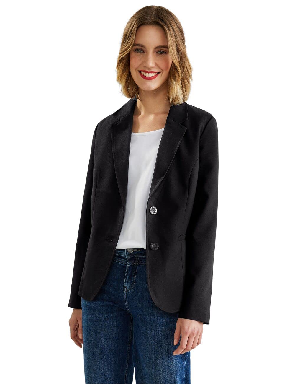 Street One Damen Basic Blazer mit Raffungen 34 Schwarz, 34 Schwarz