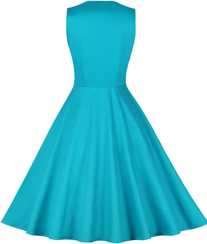 Damen 50er Jahre Kleider mit Gepunkte Rockabilly, S Türkis