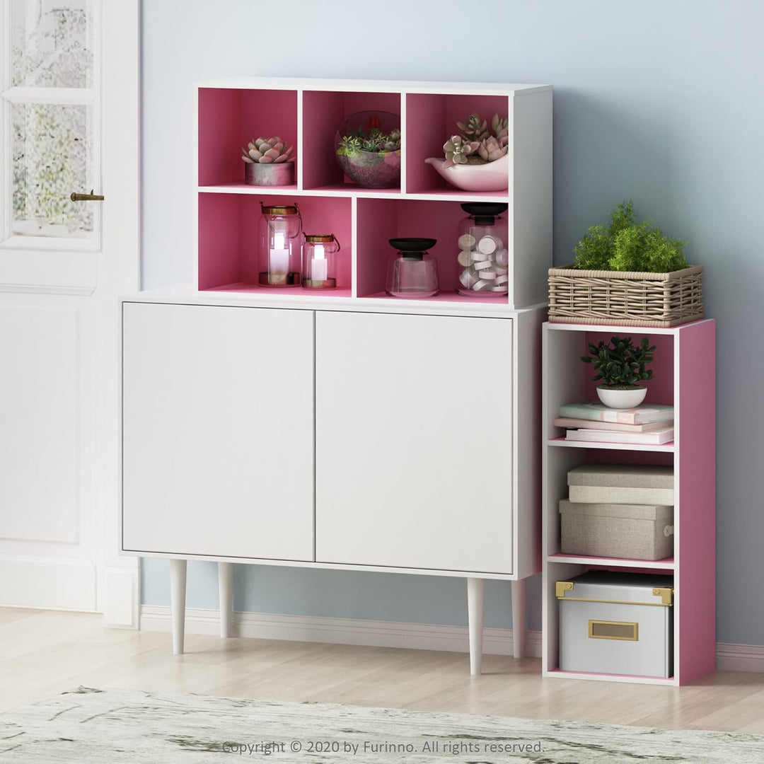 Furinno offenes Bücherregal mit 3 Fächern, holz, Weiss/Rosa, 30.5 x 23.6 x 80 cm 3 Fächer Weiss/Pink