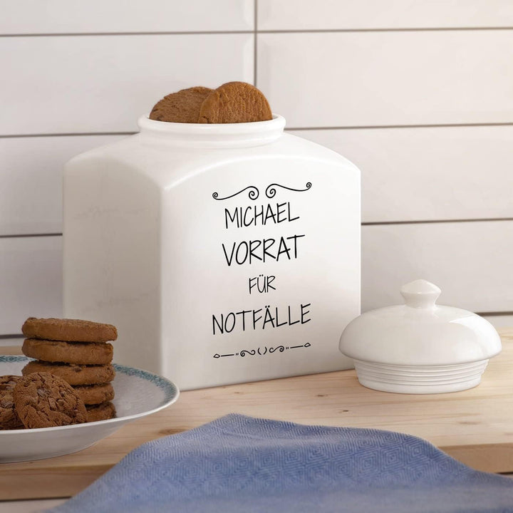 Maverton Keramik Vorratsdose mit Deckel + Aufdruck, weiss, Vorrat