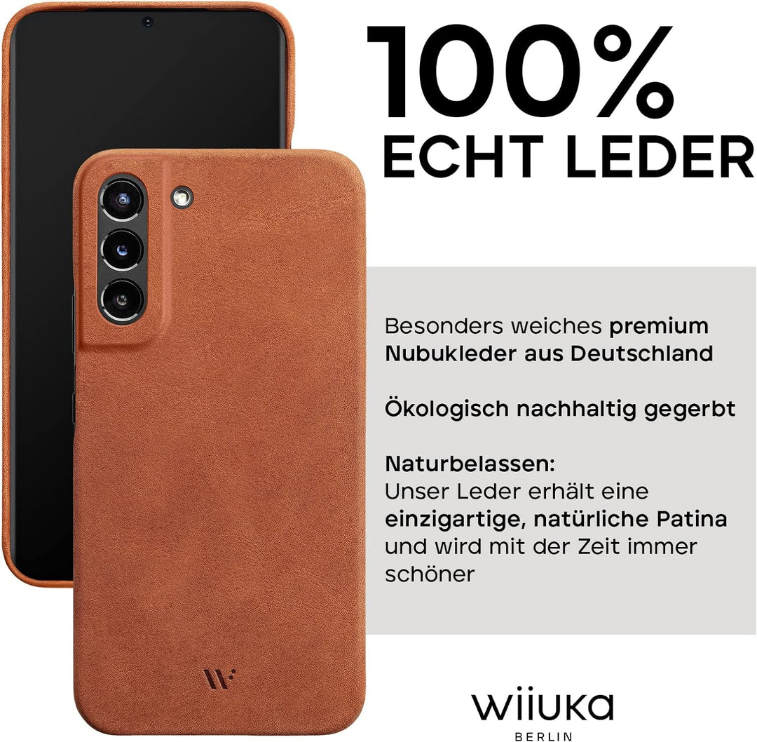 WIIUKA Hülle für Samsung Galaxy S23 Plus, Leder aus Deutschland, Lederhülle extra Dünn, Premium Hand