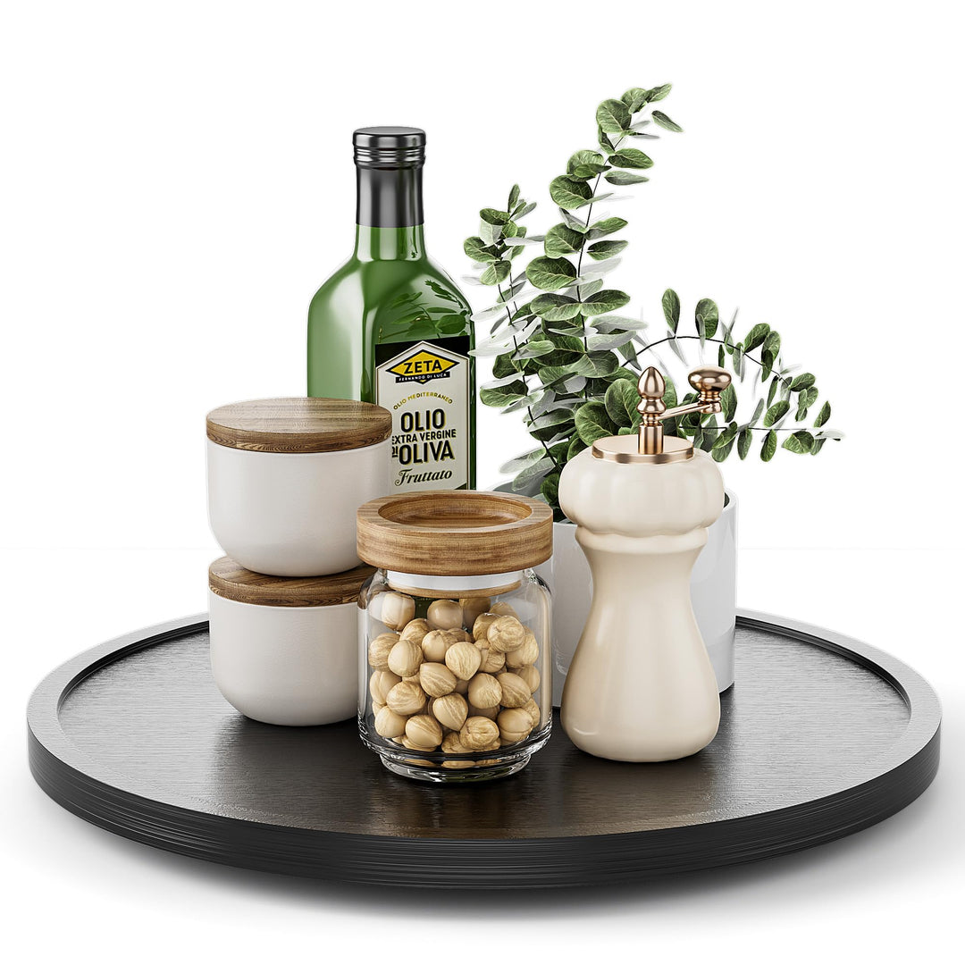 LAMU Akazienholz Drehteller für Küche, Lazy Susan aus Holz für Schrank, Arbeitsplatte und Vorratssch