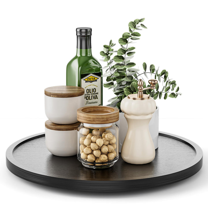 LAMU Akazienholz Drehteller für Küche, Lazy Susan aus Holz für Schrank, Arbeitsplatte und Vorratssch