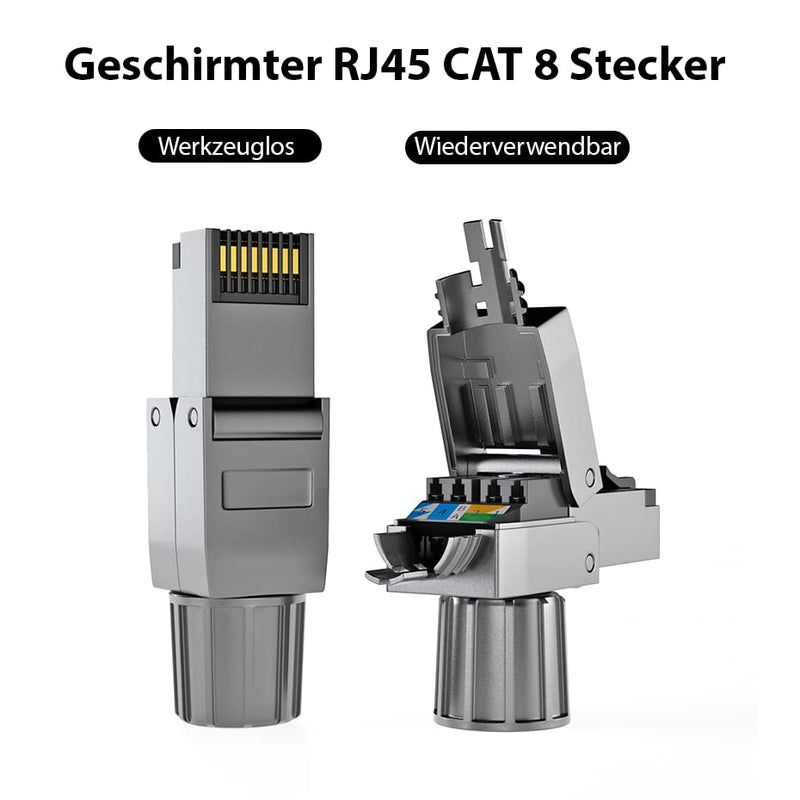 RedStar24 RJ45 Stecker Werkzeuglos CAT 7 CAT 8 Netzwerkstecker für Verlegekabel CAT8 CAT7 CAT6a LSA