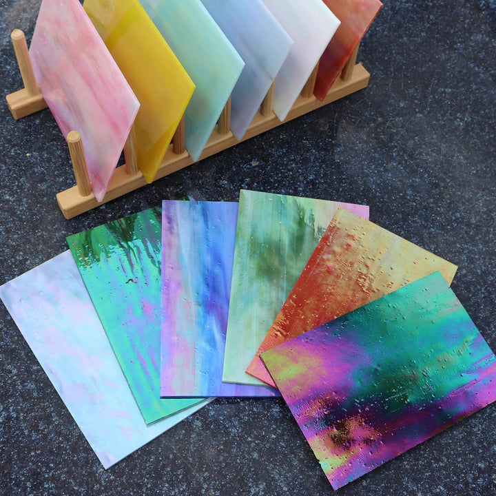 LITMIND 12 Bögen irisierende Buntglas-Blätter, 10,2 x 15,2 cm, undurchsichtiges Regenbogen-Kunstglas