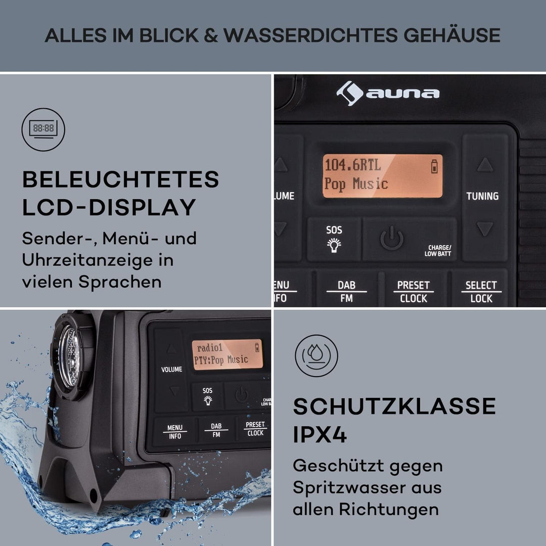 Auna Dab, FM/Dab/Dab+, tragbares Radio mit Bluetooth, Stereo-Lautsprecher, AUX-Leistung mit LCD-Disp