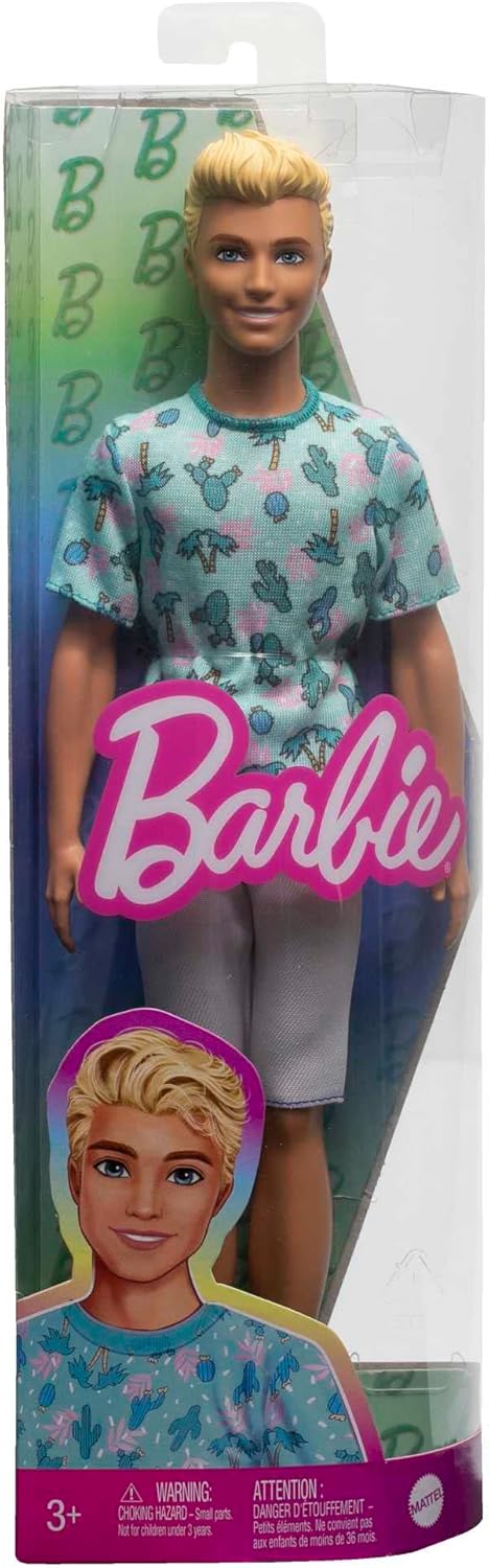 Barbie Ken Fashionistas Puppe - T-Shirt mit Kaktus- und Palmenaufdruck, weisse Shorts und hohe Turns