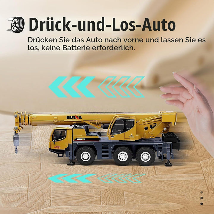 HUGMIE 1:50 Kran Spielzeug, Abschleppwagen Metall/Kunststoff, LKW Spielzeug Kran mit Ausfahrbarer La