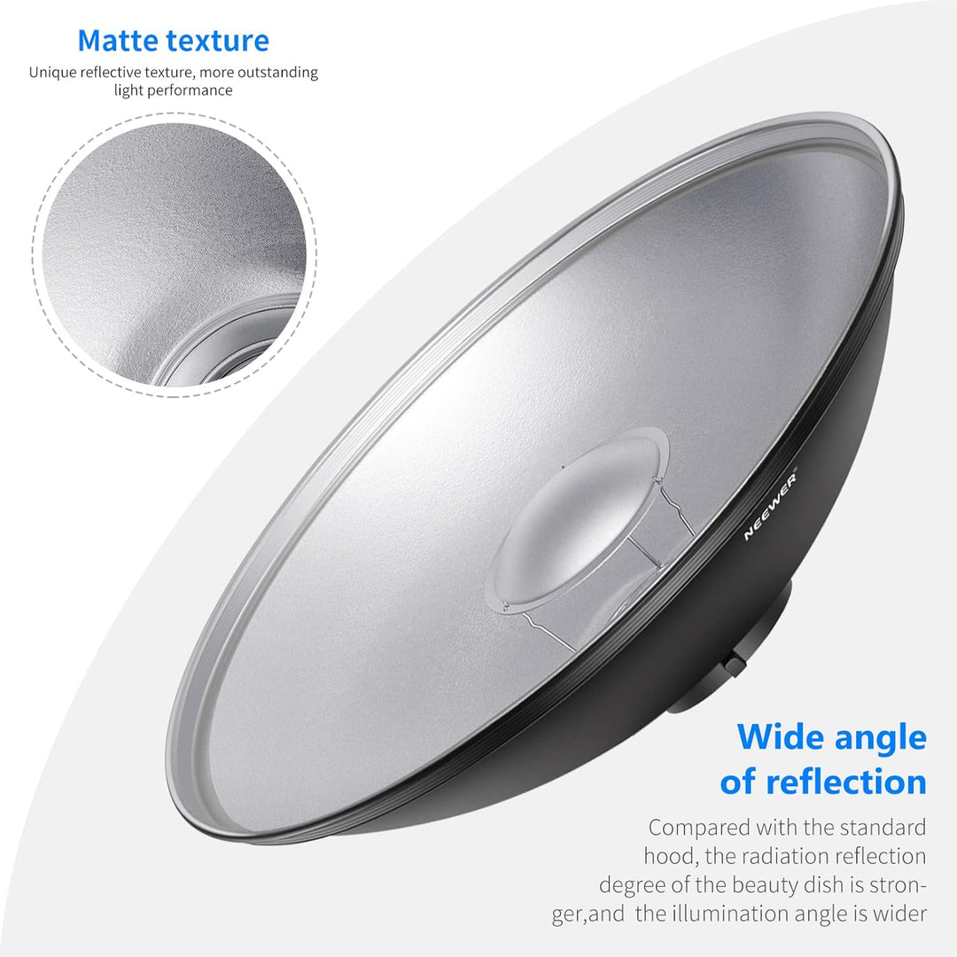 NEEWER 16"/41cm Aluminium Standard Reflektor Beauty Dish mit weissem Diffusor Socke kompatibel mit B