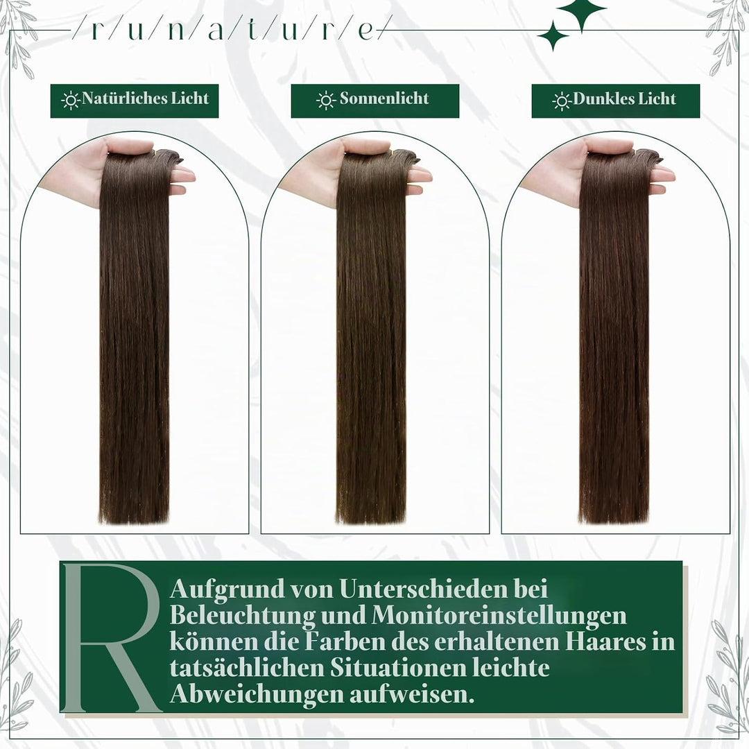 RUNATURE Clip in Extensions Echthaar 30cm Braun Menschliches Haar Echthaar Extensions Clip in 3Pcs G
