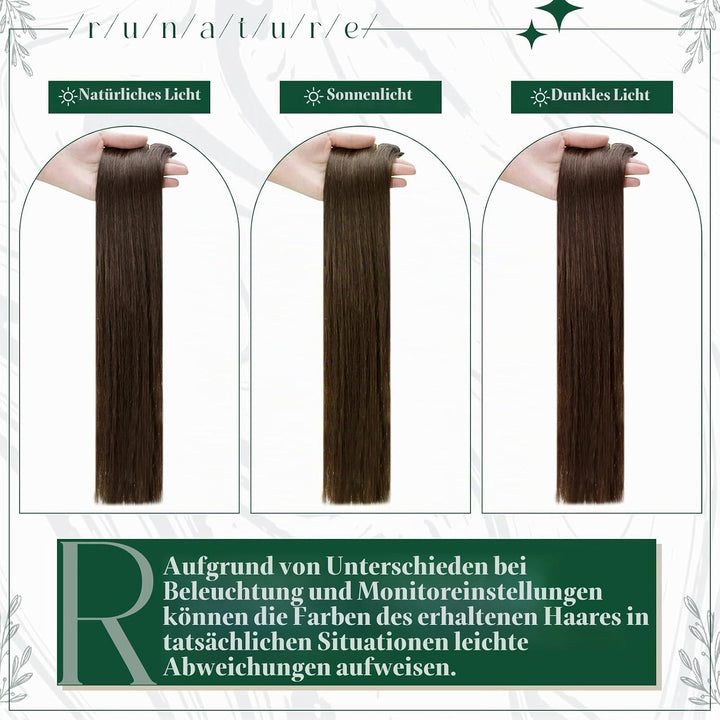 RUNATURE Clip in Extensions Echthaar 30cm Braun Menschliches Haar Echthaar Extensions Clip in 3Pcs G