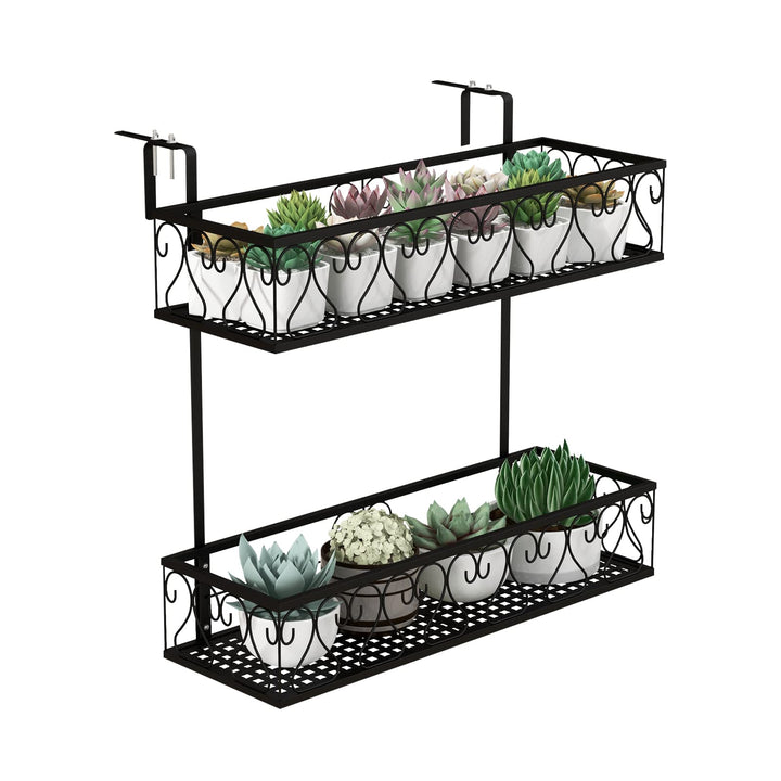 FANTASK 2-stöckiges Blumenregal Balkon, 60 x 33 x 59 cm, Blumentopfhalter Metall mit verstellbaren H