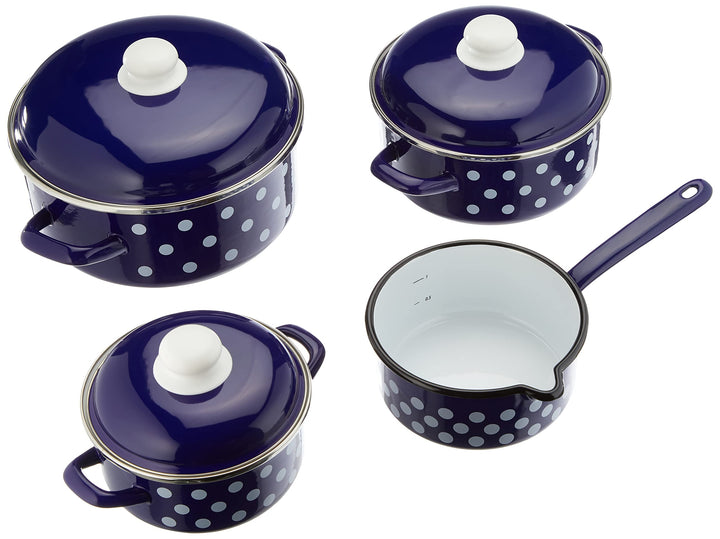 GSW 189606 Kochtopt-Set Pünktchen 7-tlg. blau-weiss, Stahl-Emaille, Kunststoff