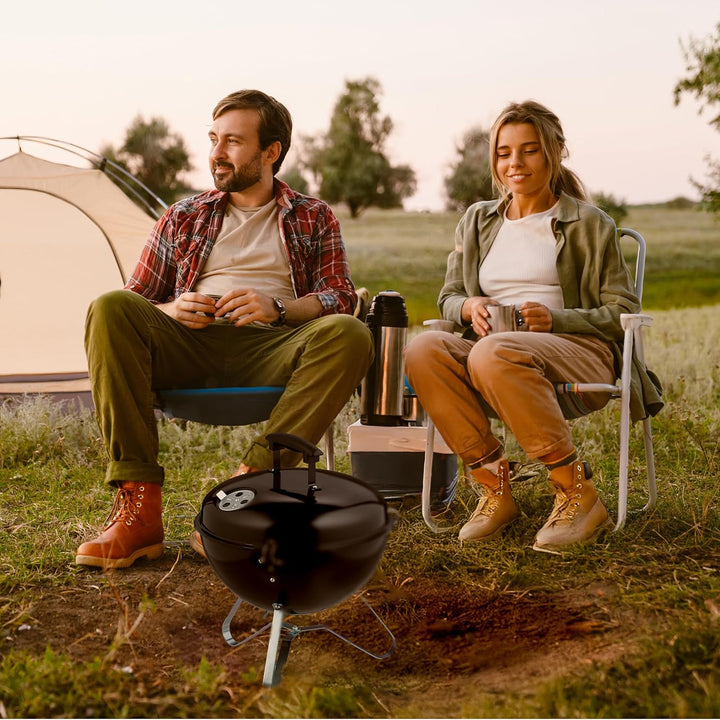 Relaxdays Kugelgrill, tragbar, Ø 37 cm, Picknickgrill für Garten & Park, Holzkohlegrill mit Deckel,