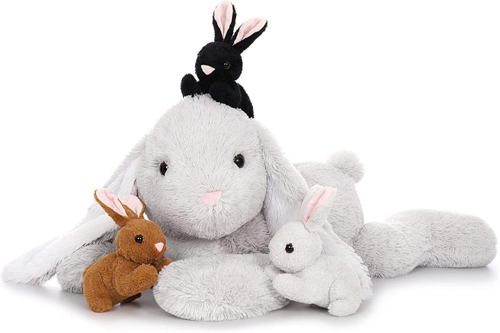 MorisMos Hase Kuscheltier XXL, 60cm Riesen Plüschtier Hase mit 3 Baby, Gross Plüschhase Stofftier We