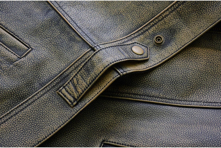 Leatherick Herren Top Grain SOA Anarchy Distressed Biker Leder Weste – Vintage Motorrad Weste (L - E