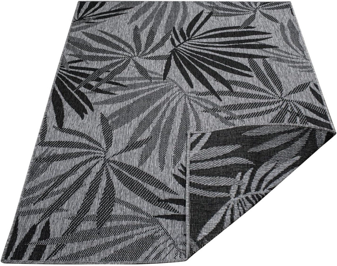 carpet city In- & Outdoor-Teppich Anthrazit, Grau - Wendeteppich - 160x230 cm - Florales Muster - We