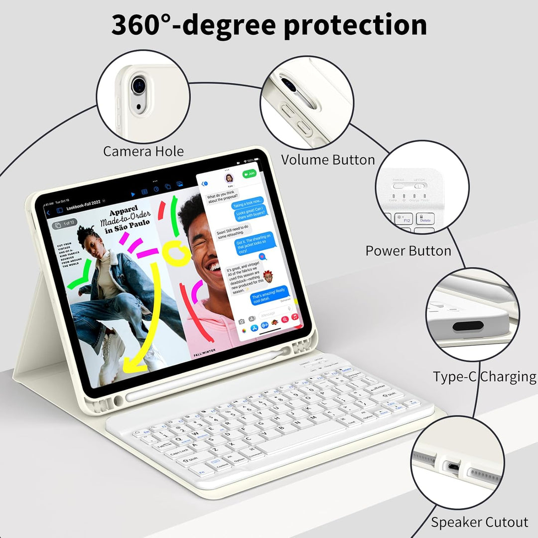 JKSML Hülle mit Tastatur für iPad (A16) 11 Zoll 2025 & iPad 10 Generation 10,9 Zoll 2022, Bluetooth