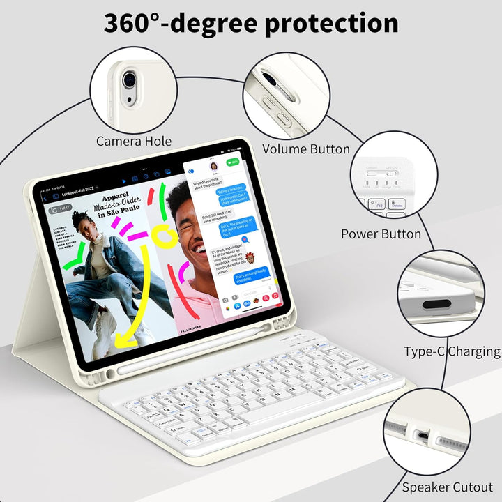JKSML Hülle mit Tastatur für iPad (A16) 11 Zoll 2025 & iPad 10 Generation 10,9 Zoll 2022, Bluetooth