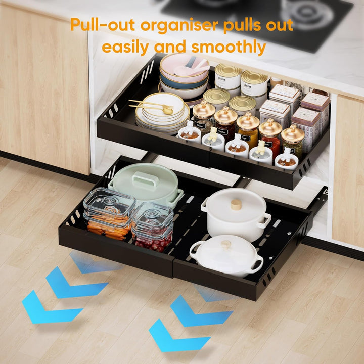 2 Pack erweiterbar Pull Out Cabinet Organizer Adhesive, Peel und Stick Slide Out Schubladen für Küch