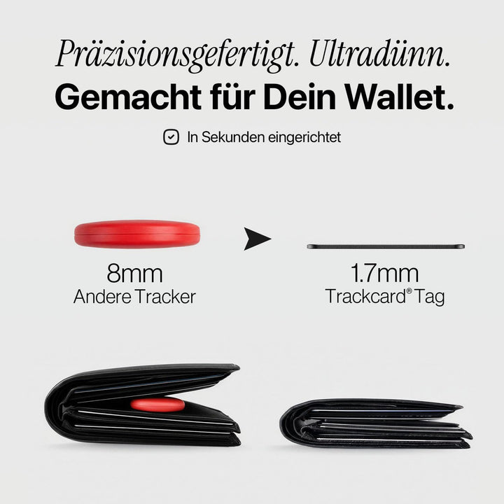 TRACKCARD® die Air Tag Karte im Kartenformat für die Brieftasche | Wiederaufladbar, smart & wasserdi