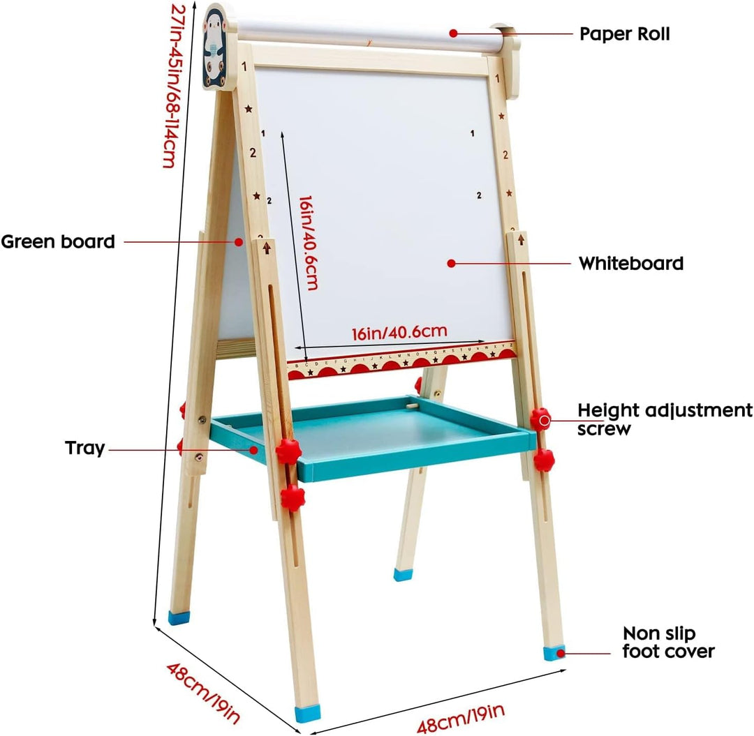 Kinder Staffelei mit Papierrolle doppelseitiges Whiteboard und Kreidetafel verstellbare Standstaffel
