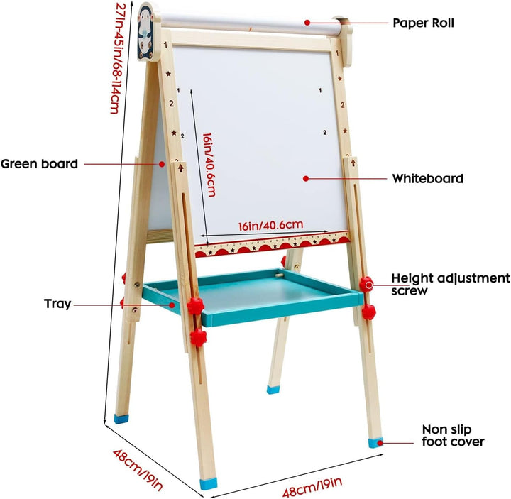 Kinder Staffelei mit Papierrolle doppelseitiges Whiteboard und Kreidetafel verstellbare Standstaffel