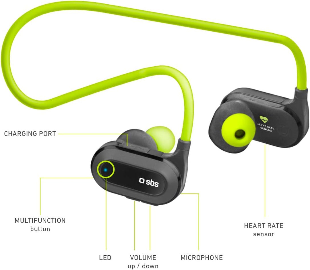 SBS HEART RATE RUNNER Sport-Ohrhörer mit Herzfrequenzmessung, flexiblem Kopfband, Answer/End-Taste,