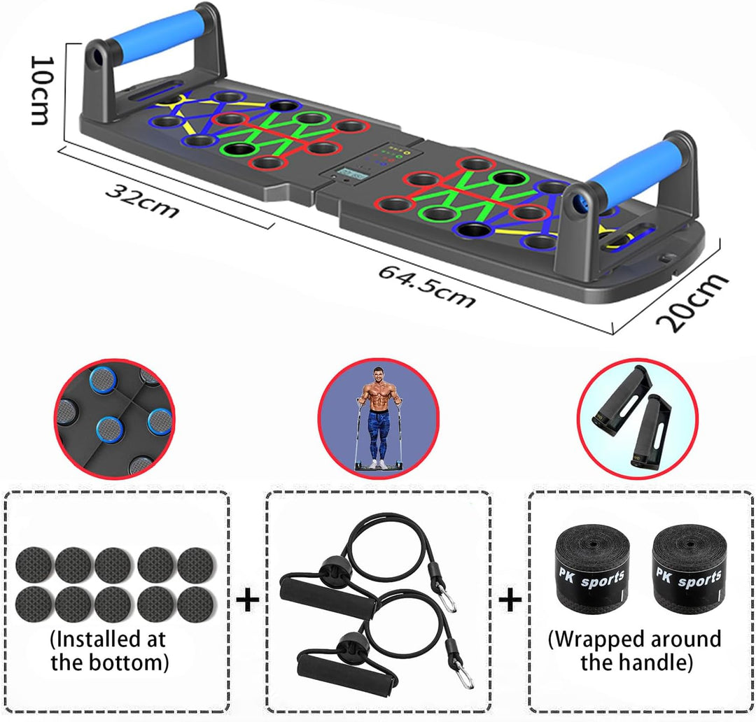 30-in-1 Liegestützbrett Set mit Zähler, klappbares Push Up Board mit Anti-Rutsch Griffen, Liegestütz