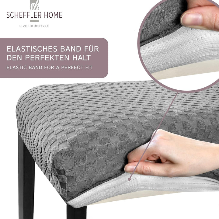 SCHEFFLER-Home Stuhlhussen Stretch Emil/Stretch Stuhlhussen Grau 6er Set/elastische Stuhlabdeckungen