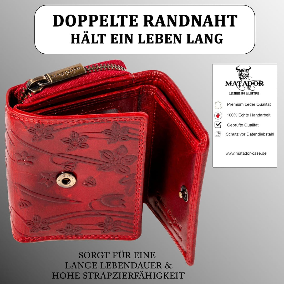 MATADOR Kleine ECHT Leder Geldbörse CHIQUITO Damen Portemonnaie Klein Frauen Geldbeutel TüV Geprüfte