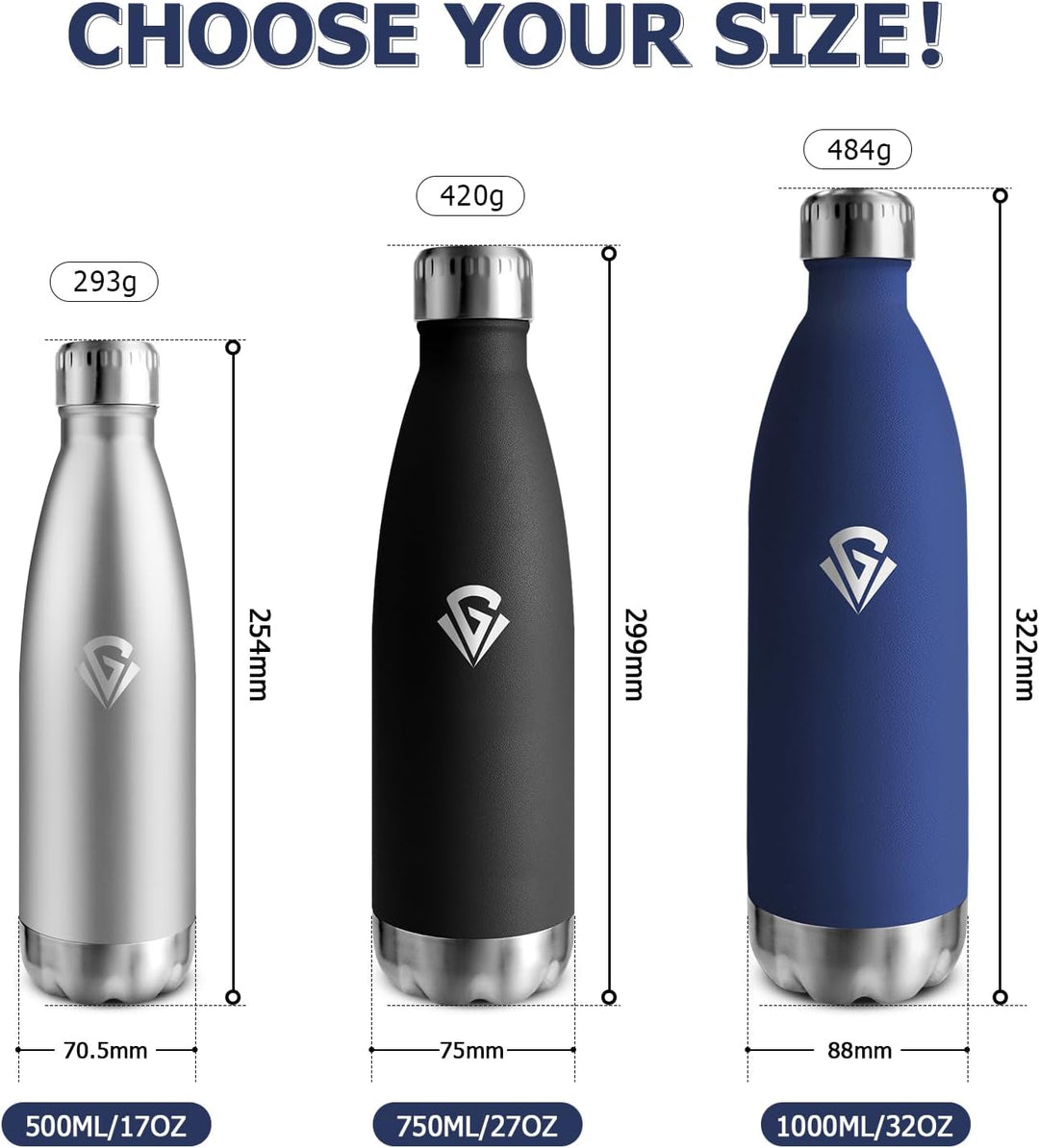 Trinkflasche Edelstahl 1L, BPA-Frei Isolierflasche, Thermosflasche Vakuum Doppelwandig, Trinkflasche