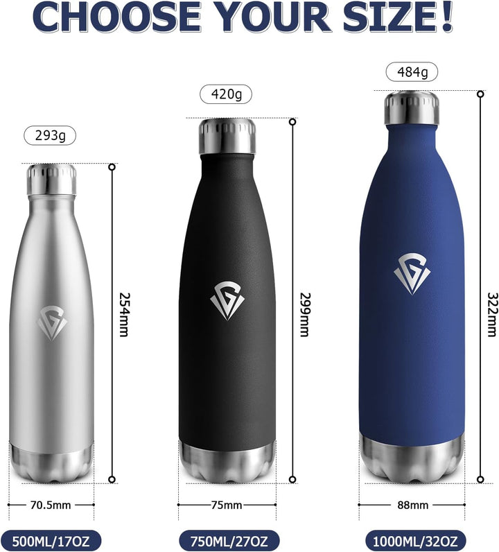 Trinkflasche Edelstahl 1L, BPA-Frei Isolierflasche, Thermosflasche Vakuum Doppelwandig, Trinkflasche