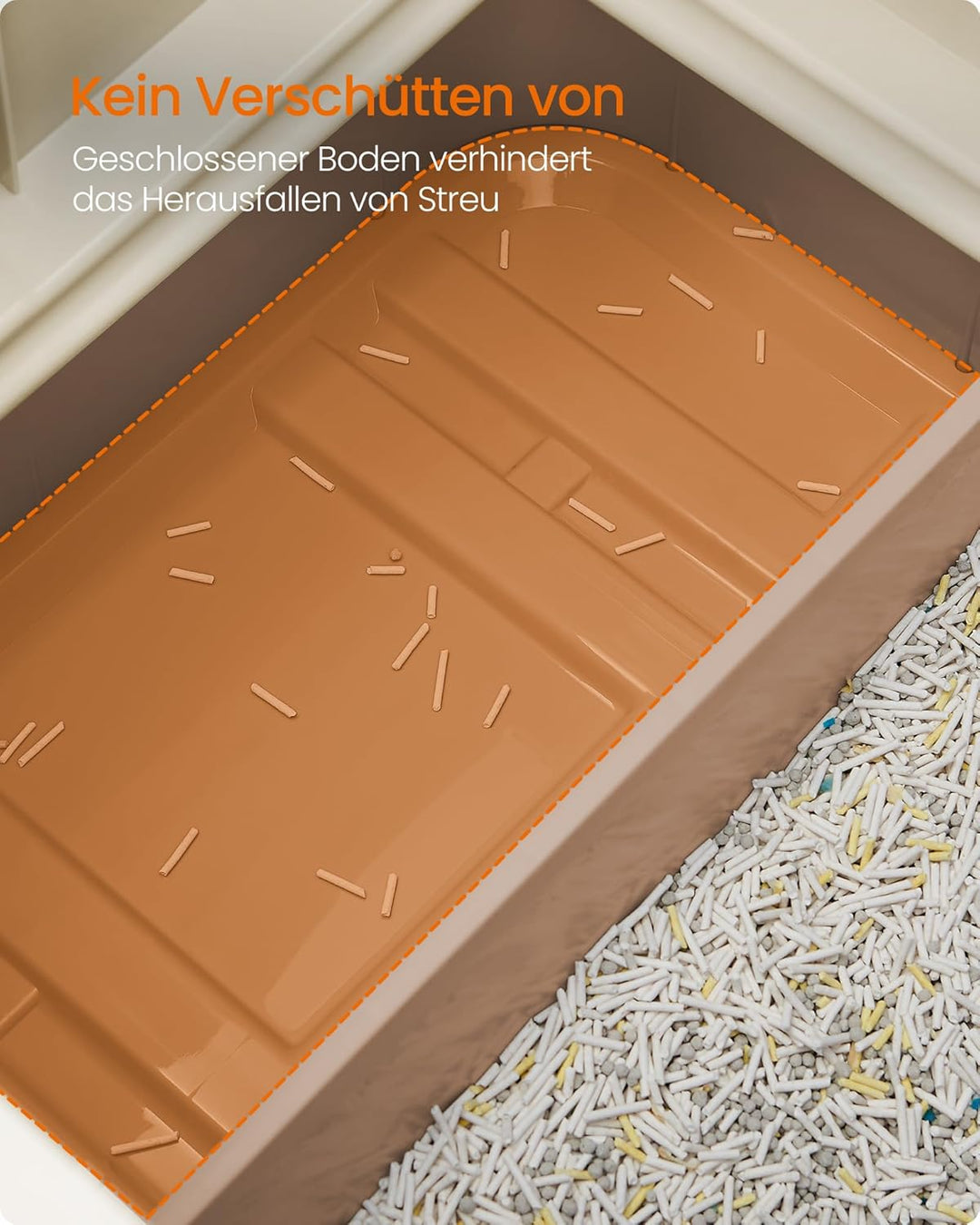 Feandrea Katzenklo, Katzentoilette, mit Deckel, ausziehbares Tablett, Schaufel, Bürste, für Katzen b