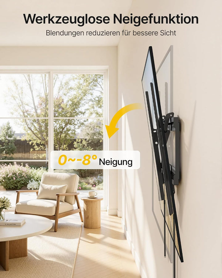 monTEK Neigbare TV Wandhalterung für 37-86 Zoll Fernseher | Gebogene und Flache Fernseher, bis 75 kg