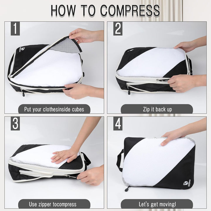 AiQInu Packing Cubes Compression, 5 Stück Packtaschen Kompression Koffer Organizer Set mit Wäschebeu