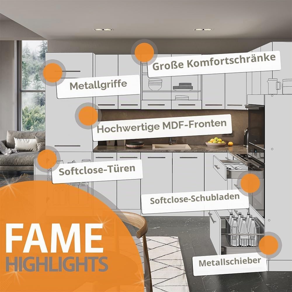Vicco Kücheninsel Fame-Line, Weiss/Weiss, 60 cm ohne Arbeitsplatte Weiss Regalinselunterschrank 60 c