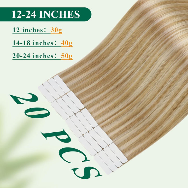 Easyouth Remy Tape in Extensions Echthaar Adhesive on Haar Farbe Honigblond Mix Gelbblond 16 Zoll 40