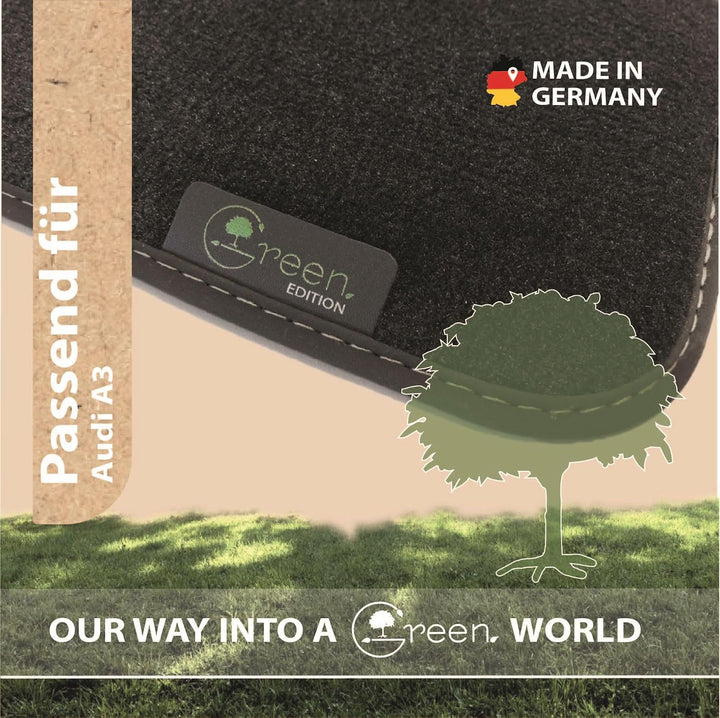 MAT10 Green Edition – Fussmatten passend für Audi A3 (AB3) (BJ 06/2016-02/2020, 5-Türer, Typ 8V/AU37