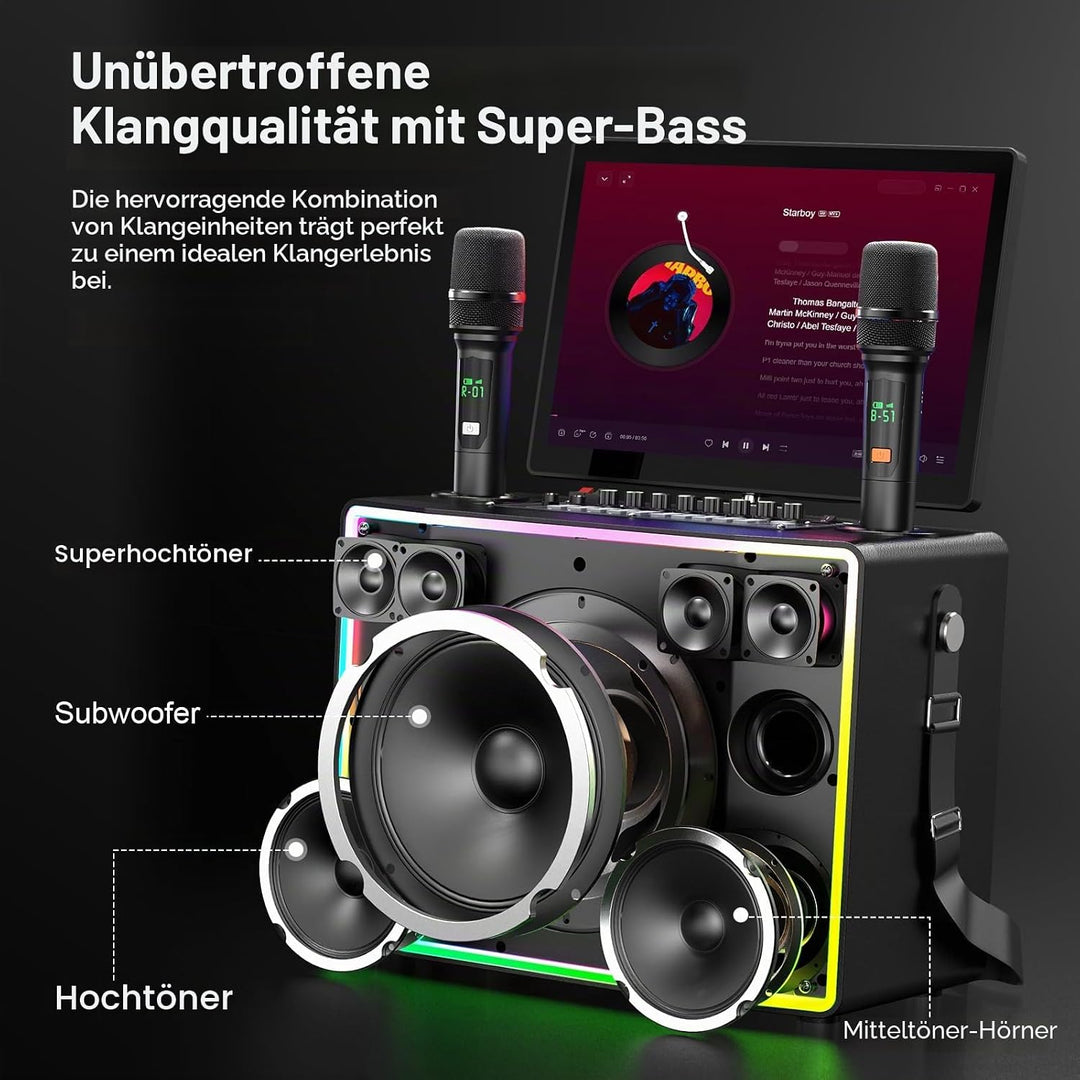 Smart Karaoke-Maschine mit 14-Zoll-Tablet, Bildschirm und Liedtextanzeige, professionellem Karaoke-L
