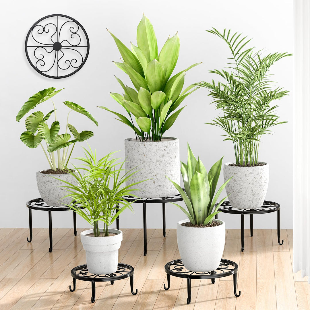 STLOVe® Blumenhocker, 5 Stück Pflanzenhocker Pflanzenständer Metall, Blumentopfständer Schwarz, Getr