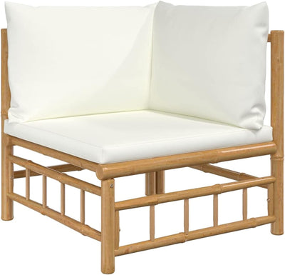 Tidyard 2 STK. Ecksofa Gartensofa Lounge Einzelsofa mit Kissen Gartenmöbel Bambus 2x Eckteil Creme,