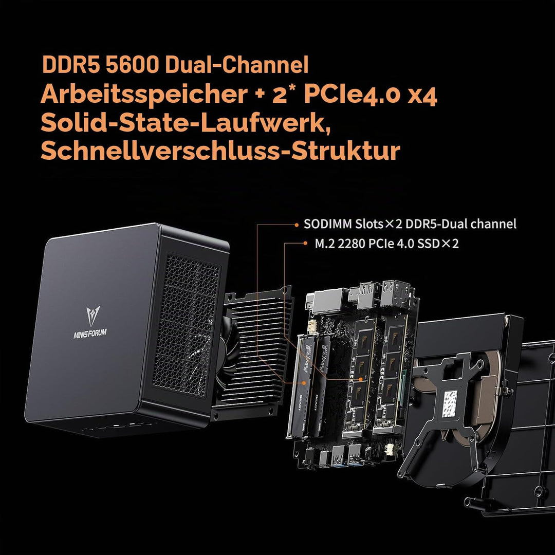 MINIS FORUM Mini PC UM890 Pro, AMD Ryzen 9 8945HS Prozessor, 8C/16T bis zu 5,2 GHz, AMD Radeon 780M,