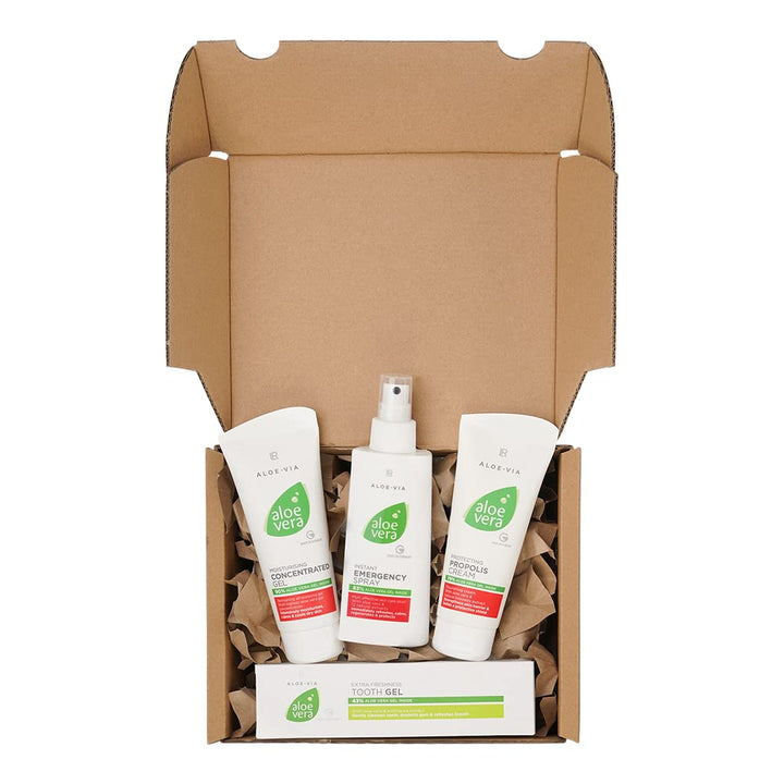 Genussleben Box mit LR Aloe Vera Concentrat Gel 100ml, Emergency Spray 150ml, Propolis Creme 100ml u